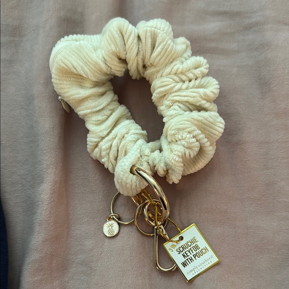 NWT Cream Scrunchie with Gold Keychain